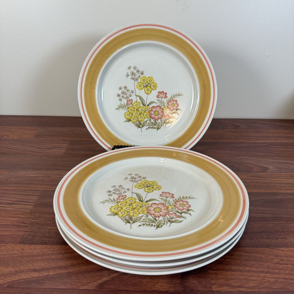 Set of 4 Vintage NEWCOR STONEWARE  10 3/4" Plates Floral 422 Daydream